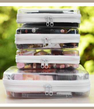 4-Piece Clear Hard Shell Zipper Pouch Set – Stackable Waterproof Storage Bags for Toiletries, Travel, Makeup & Daily Essentials (M+3S)