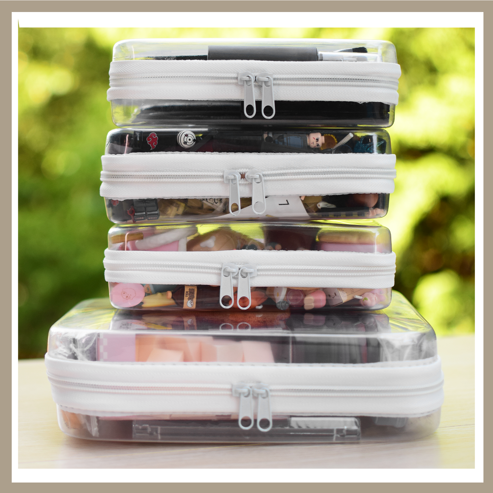 4-Piece Clear Hard Shell Zipper Pouch Set – Stackable Waterproof Storage Bags for Toiletries, Travel, Makeup & Daily Essentials (M+3S)