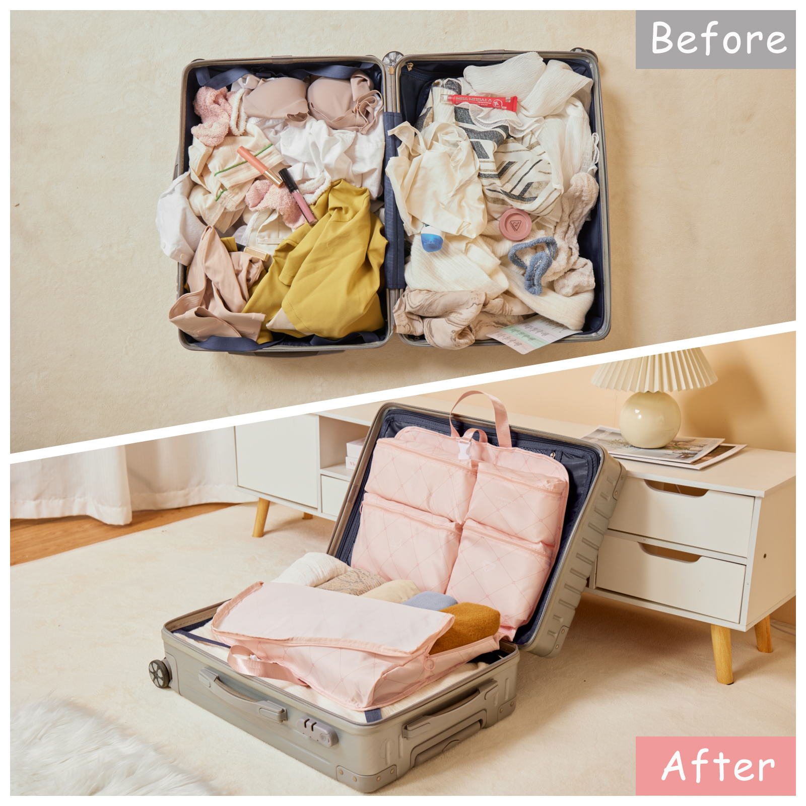 Hanging Packing Cube – Foldable Waterproof Travel Organizer for Suitcases and Backpacks, Expandable and Machine Washable (Pink) - Image 4