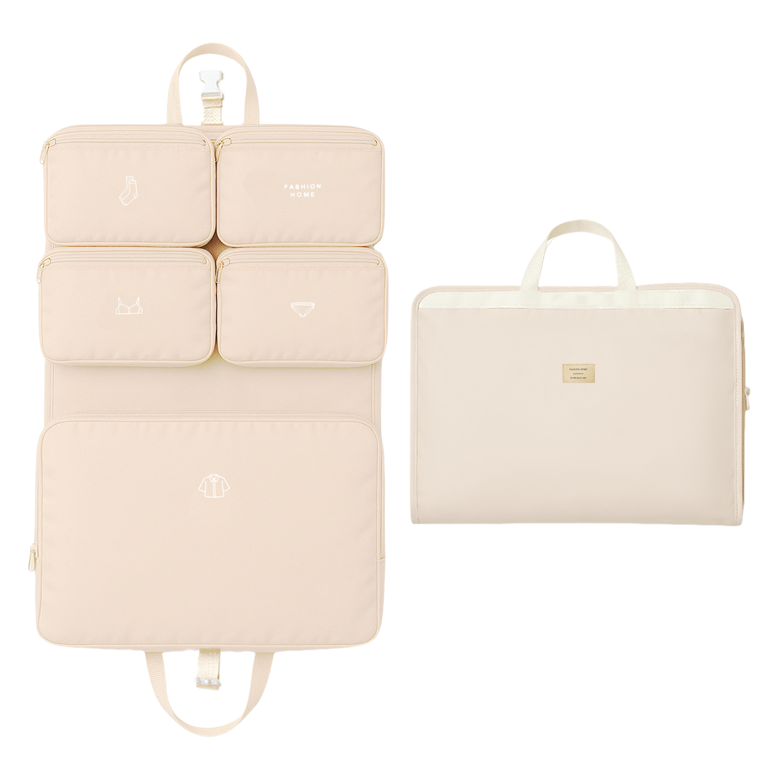 Hanging Packing Cube – Foldable Waterproof Travel Organizer for Suitcases and Backpacks, Expandable and Machine Washable (Cream White)