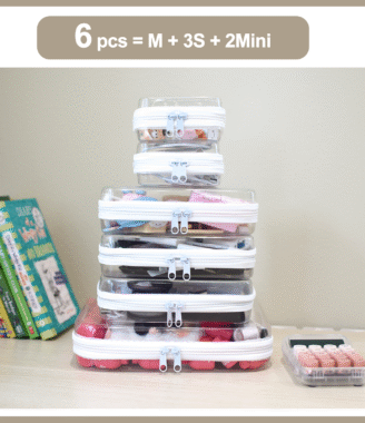 6-Piece Clear Hard Shell Zipper Pouch Set – Stackable Waterproof Storage Bags for Toiletries, Travel, Toys & Makeup (M+3S+2Mini)